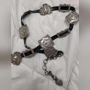 Vintage Brighton silver medallion black belt women's size M
